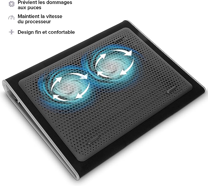 TopMate C302 Laptop Cooling Pad Refroidisseur ultra fin pour ordinateur  portable, support de refroidissement pour ordinateur portable avec 2 grands  ventilateurs silencieux Bleu 