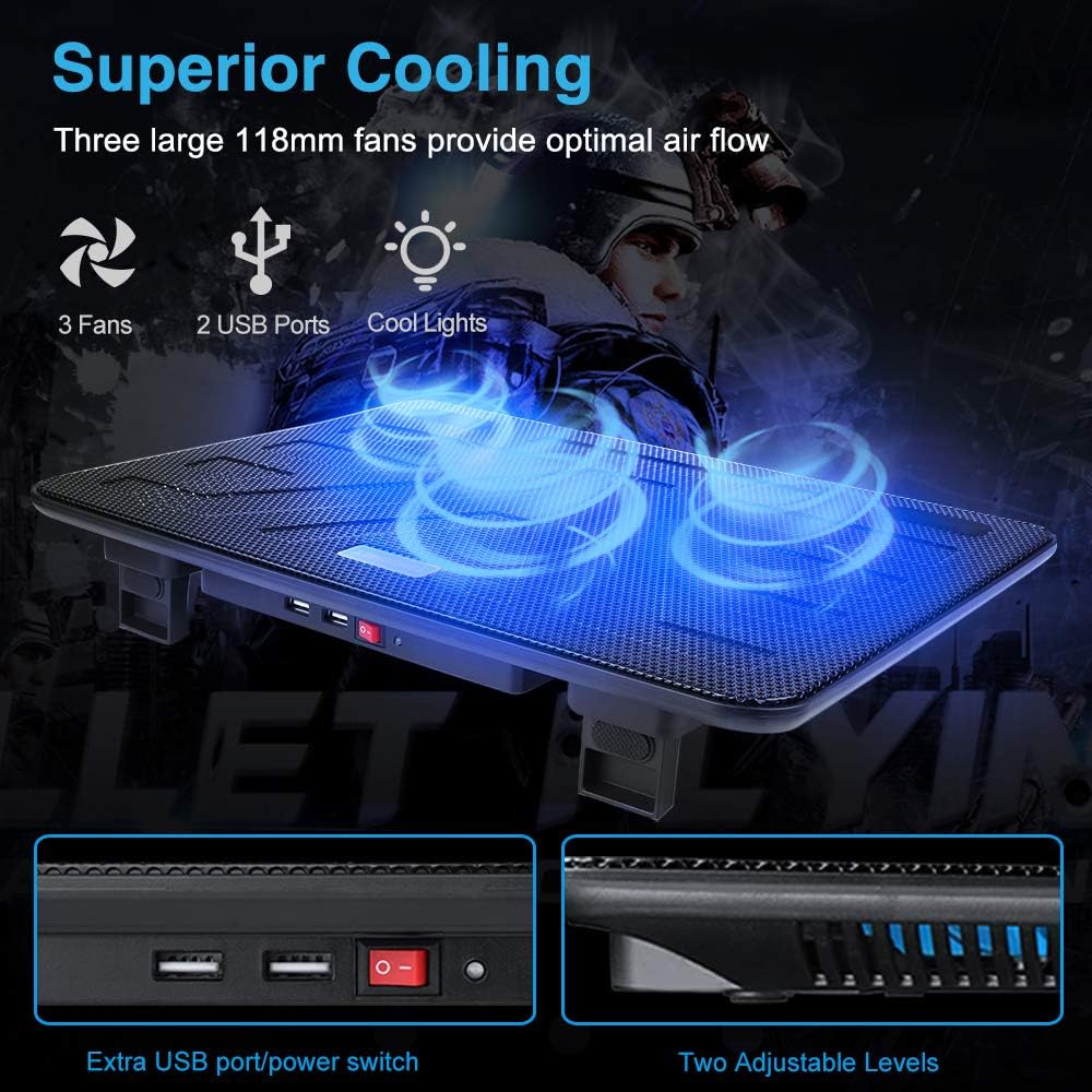 KLIM Halo Support refroidisseur PC Portable Gamer / Éclairage RGB / 11 - 17  / Ventilateur USB / Stable et Silencieux / Compatible Mac et PS4
